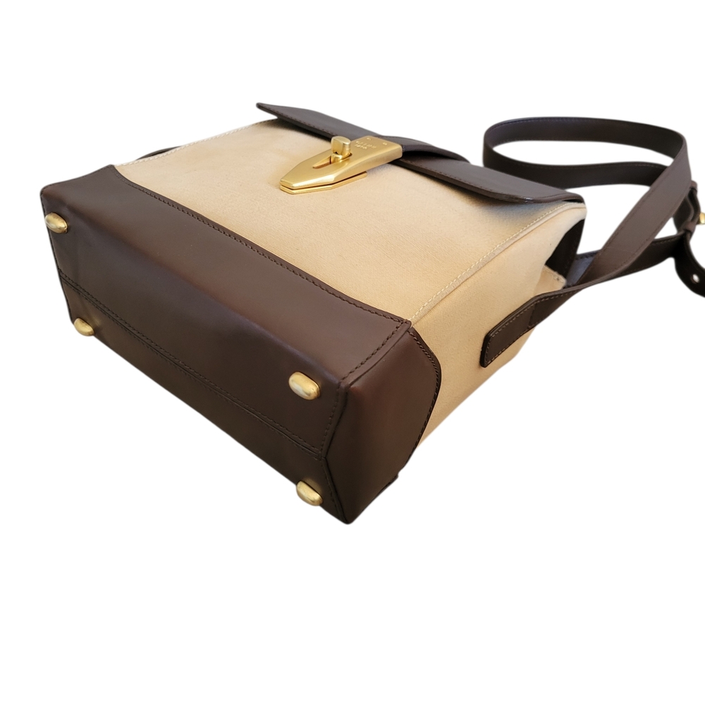 Celine Canvaa Leather Brown Cream Crossbody Bag - Picture 11 of 16